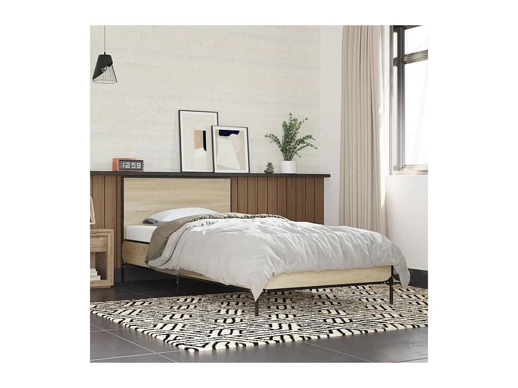 Estructura cama madera ingeniería metal roble Sonoma 90x190 cm