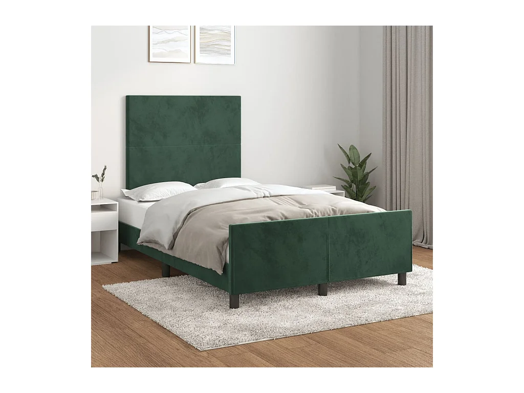 Cadre de lit sans matelas vert foncé 120x190 cm velours