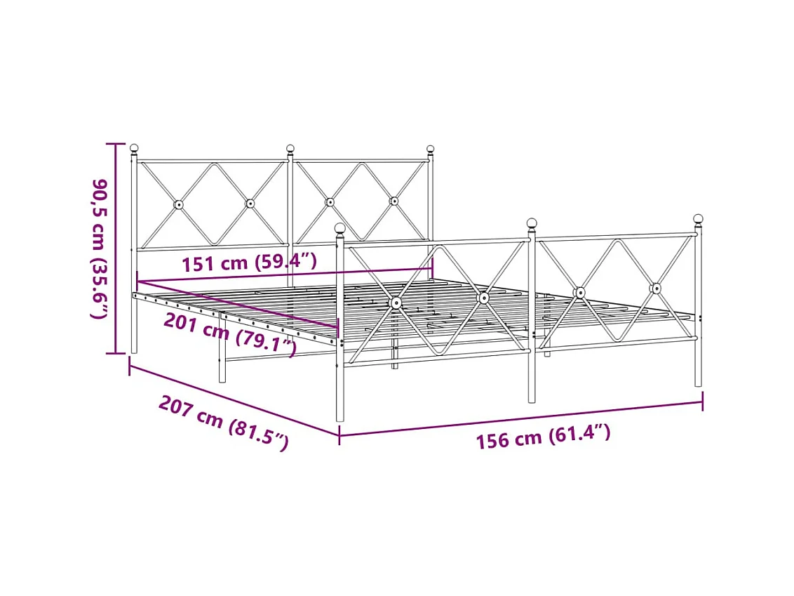 Bettgestell mit Kopf- und Fußteil Metall Weiß 150x200 cm