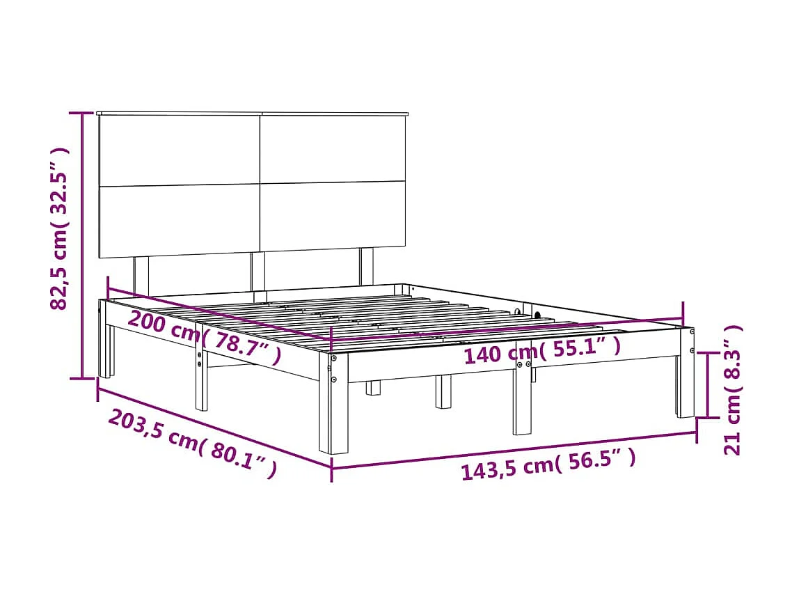 Bedframe met hoofdbord massief hout wit 140x200 cm
