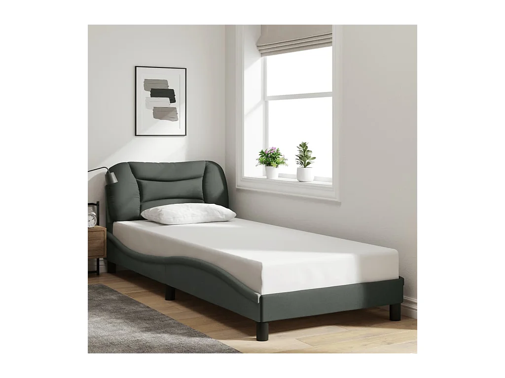 Giroletto con Testiera Grigio Scuro 80x200 cm in Tessuto