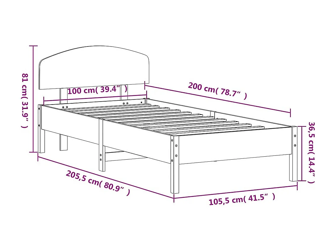 Cadre de lit sans matelas cire marron 100x200cm bois pin massif