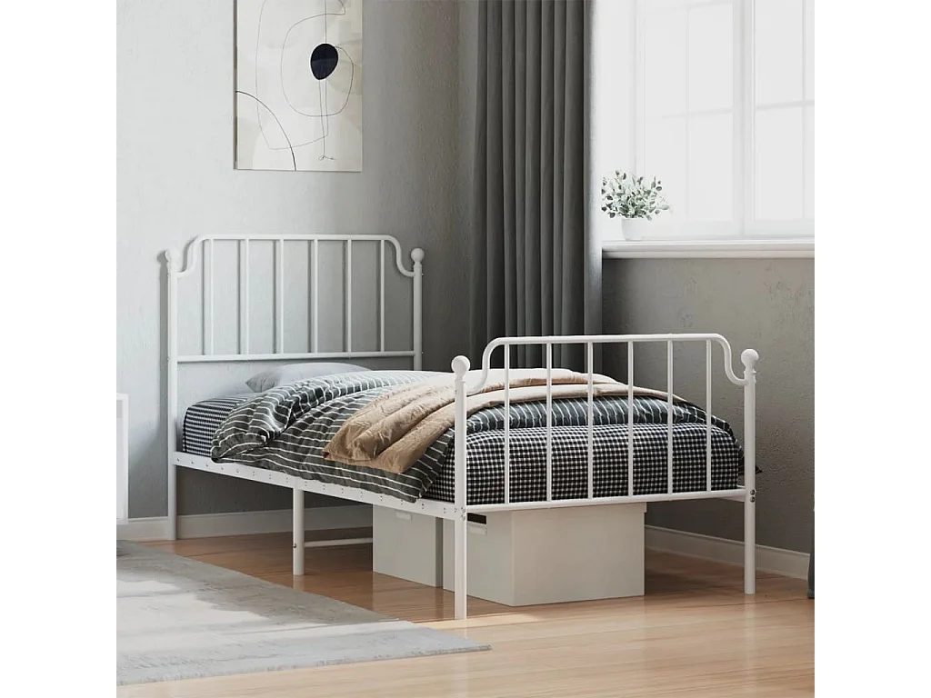 Estrutura de cama com cabeceira e pés 90x200 cm metal branco