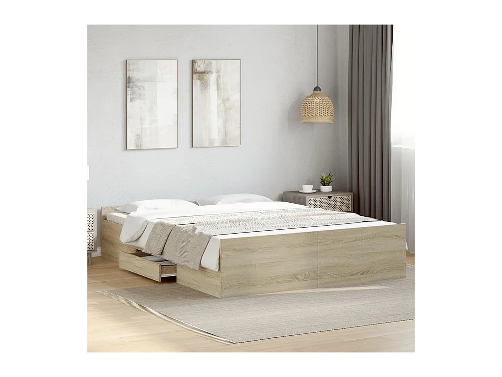 Cadre de lit avec tiroirs sans matelas chêne sonoma 150x200 cm