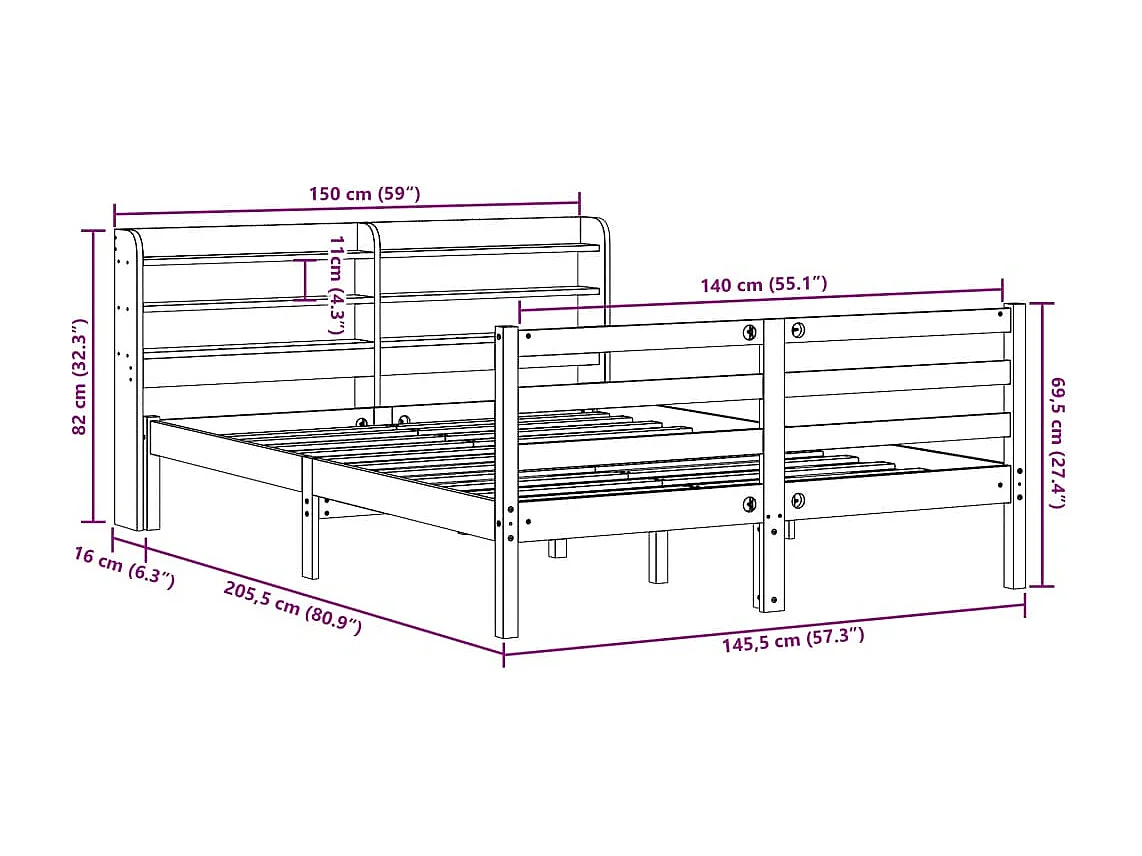 Cadre de lit sans matelas chêne marron 75x190 cm