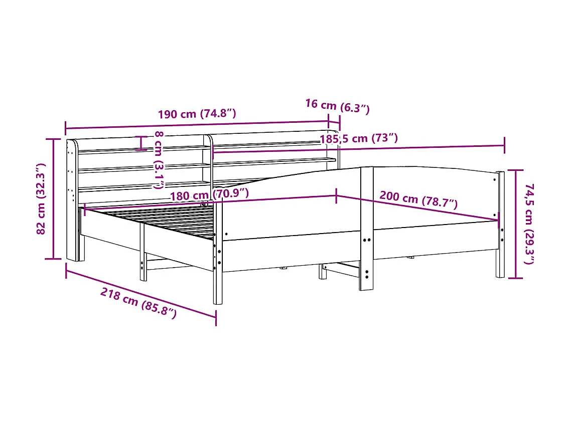 Cadre de lit sans matelas blanc 180x200 cm bois massif de pin