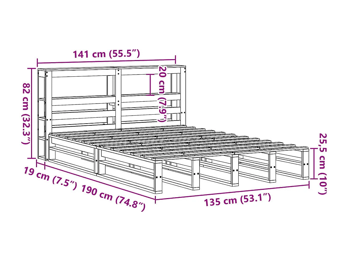 Cadre de lit avec tiroirs sans matelas blanc 75x190 cm