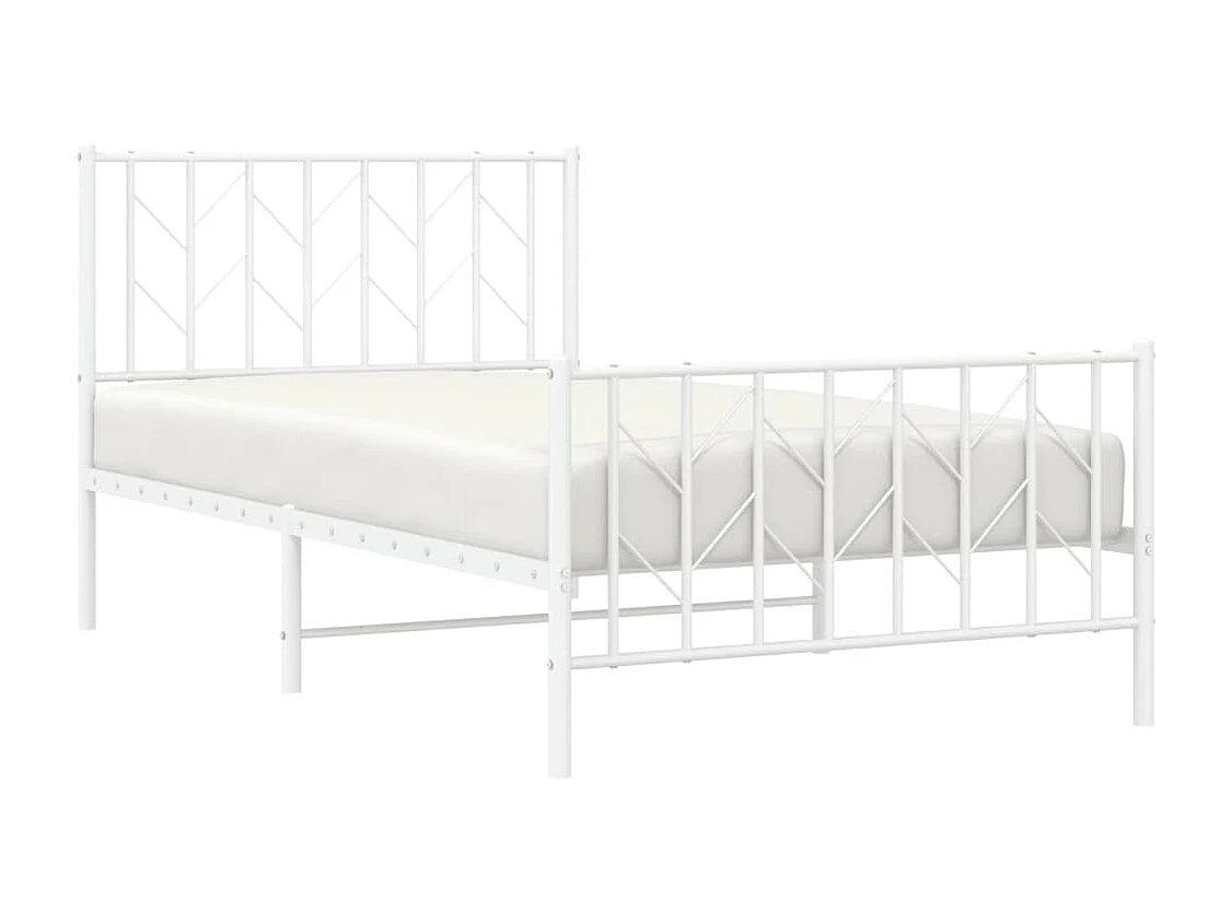 Cadre de lit métal sans matelas et pied de lit blanc 100x200 cm