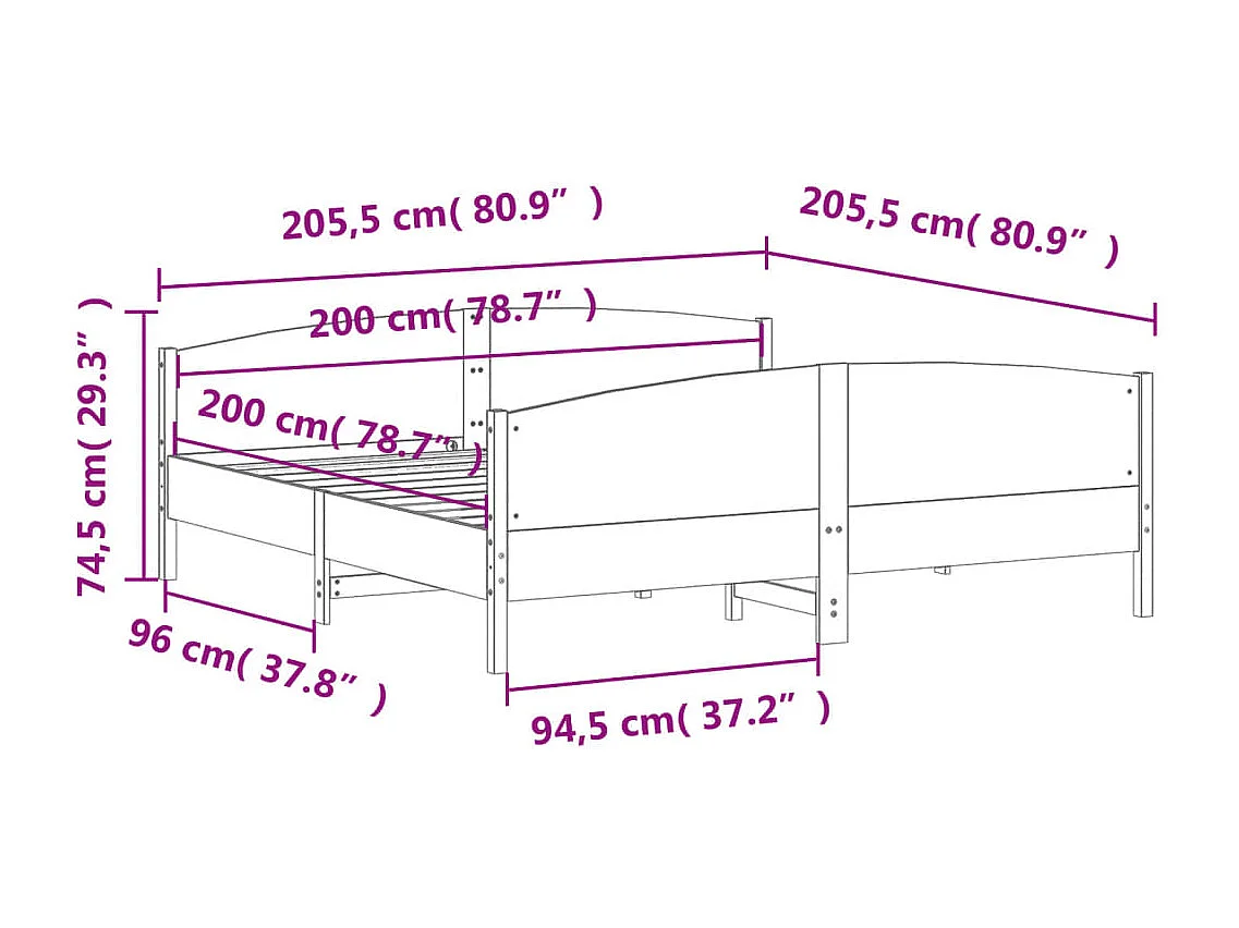 Giroletto senza Materasso Marrone Cera 200x200 cm Legno di Pino