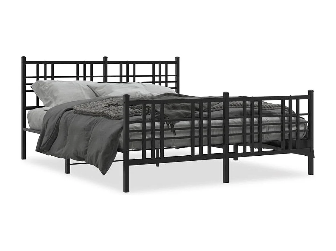 Cadre de lit métal sans matelas avec pied de lit noir 150x200cm