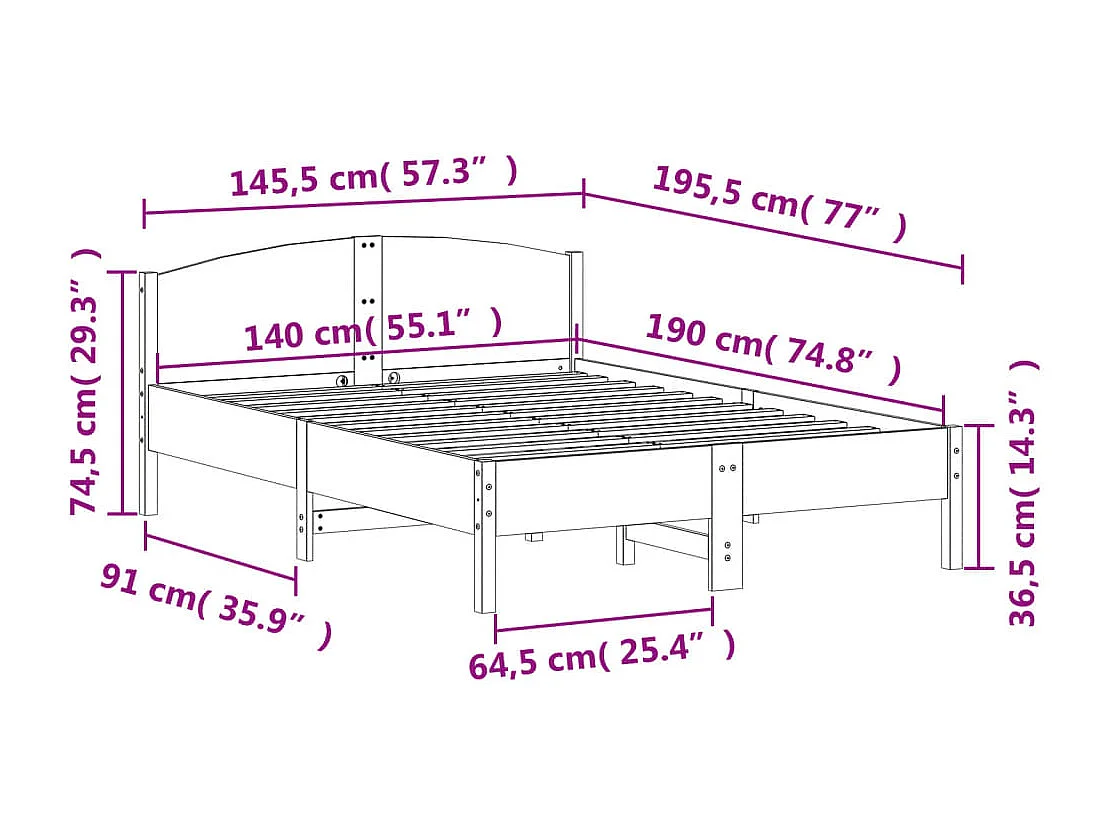 Cadre de lit sans matelas 140x190 cm bois de pin massif