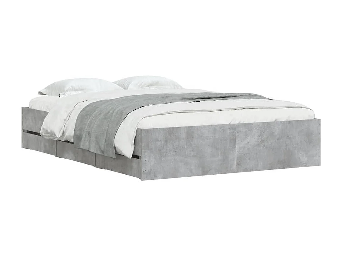 Cadre de lit avec tiroirs sans matelas gris béton 120x190 cm