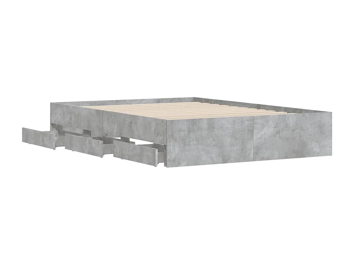 Cadre de lit avec tiroirs sans matelas gris béton 120x190 cm