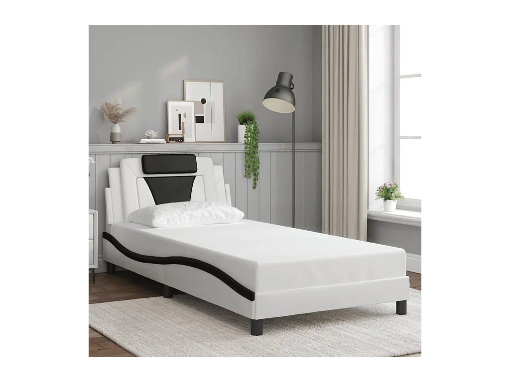 Giroletto con Testiera Nero e Bianco 100x200 cm in Similpelle
