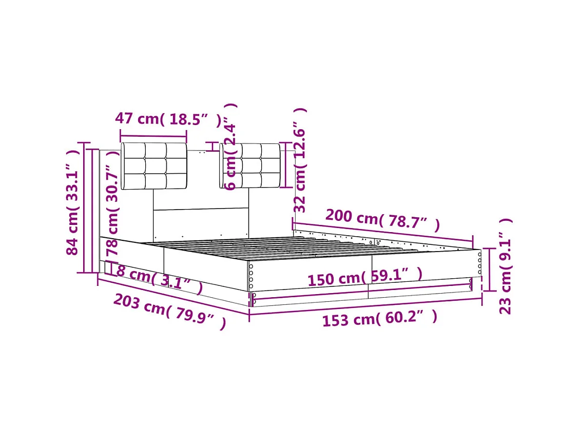 Cadre de lit sans matelas chêne fumé 150x200 cm