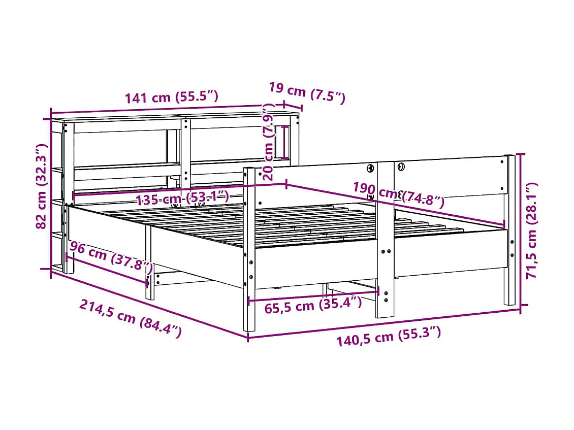 Estrutura de cama com cabeceira 140x190 cm metal branco