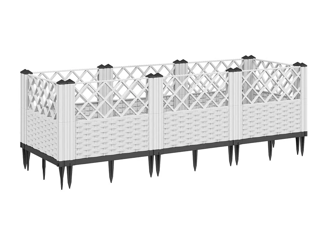 Jardinière avec piquets blanc 123,5x43,5x43,5 cm PP