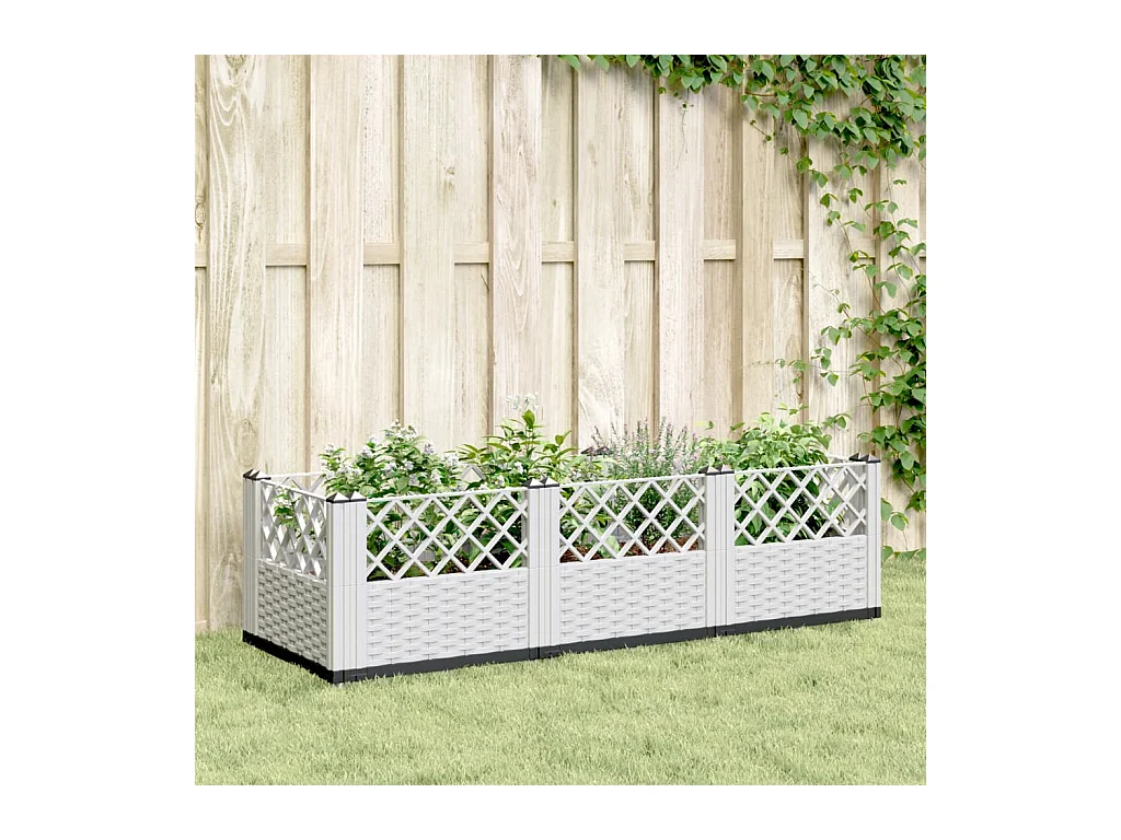 Jardinière avec piquets blanc 123,5x43,5x43,5 cm PP