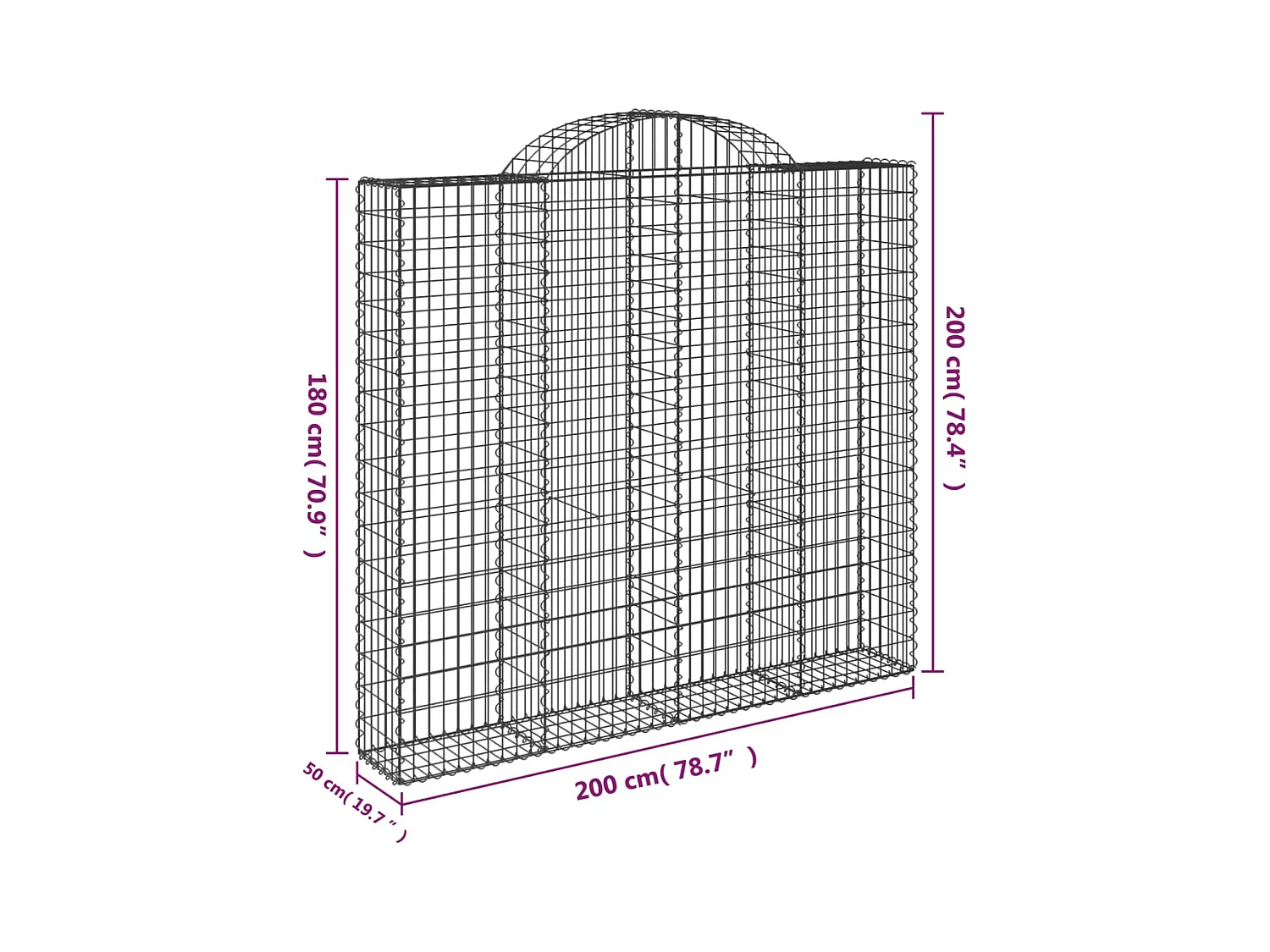 Gabionen mit Hochbogen 18Stk. 200x50x180/200cm Verzinktes Eisen