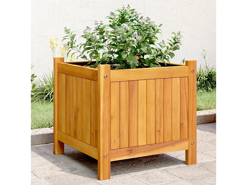 Vaso/floreira de jardim com forro 42x42x40 cm acácia maciça