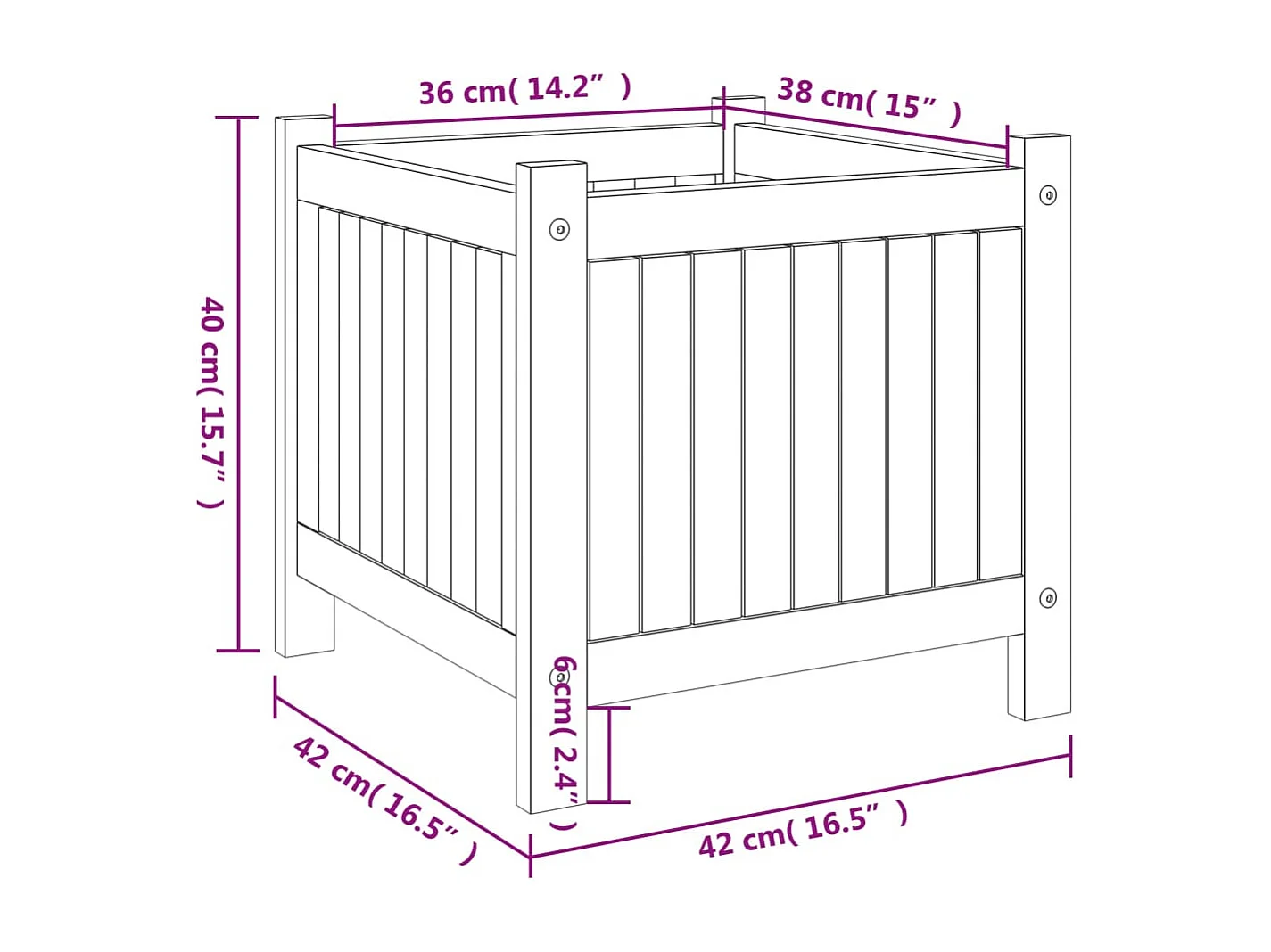 Vaso/floreira de jardim com forro 42x42x40 cm acácia maciça