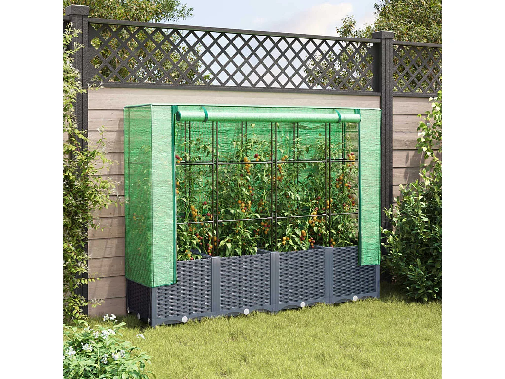 Hochbeet mit Gewächshaus-Aufsatz Rattan-Optik 160x40x138 cm