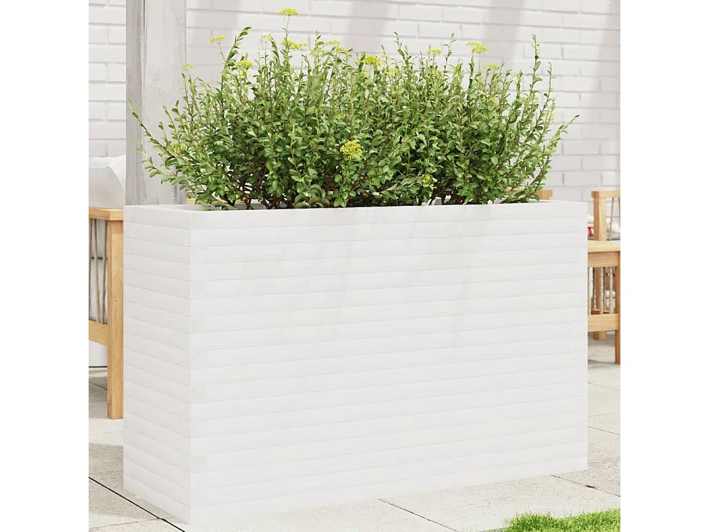 Jardinière blanc 110x40x68,5 cm bois de pin massif