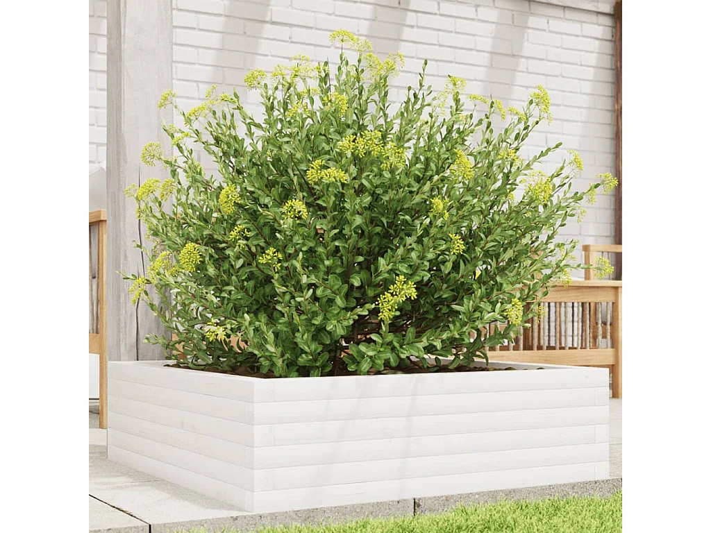 Jardinière blanc 80x80x23 cm bois de pin massif