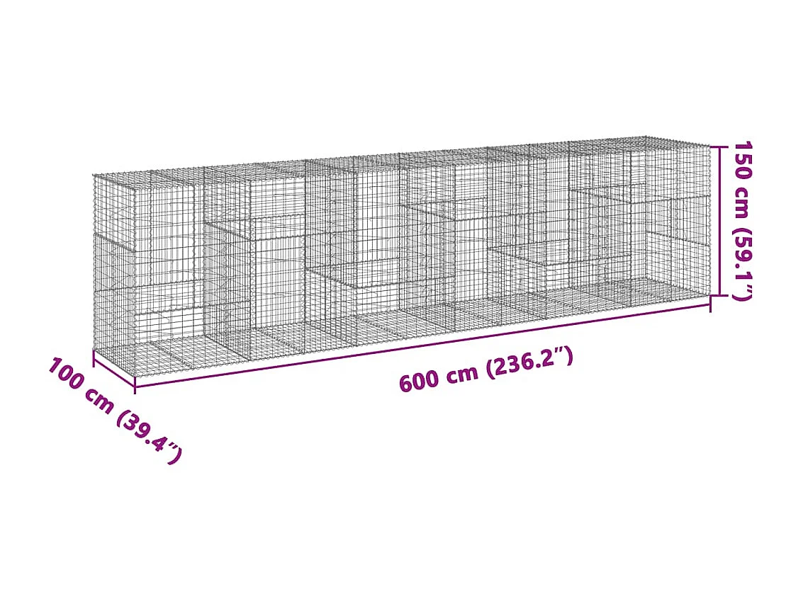Panier gabion avec couvercle 600x100x150 cm fer galvanisé