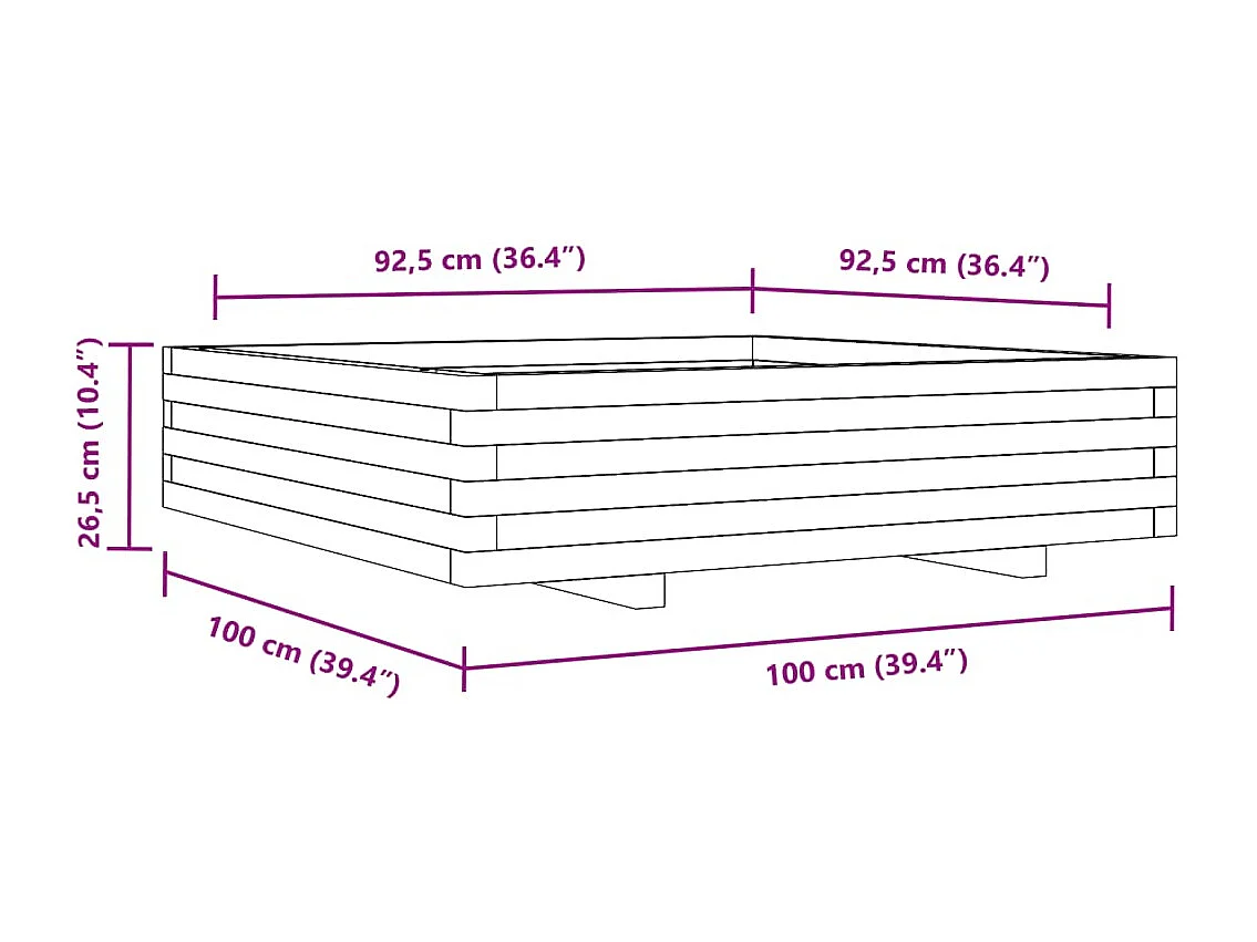 Jardinera de madera de pino impregnada 100x100x26,5 cm
