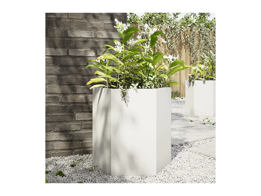 Fioriera da Giardino Bianca Esagono 46x40x45 cm in Acciaio