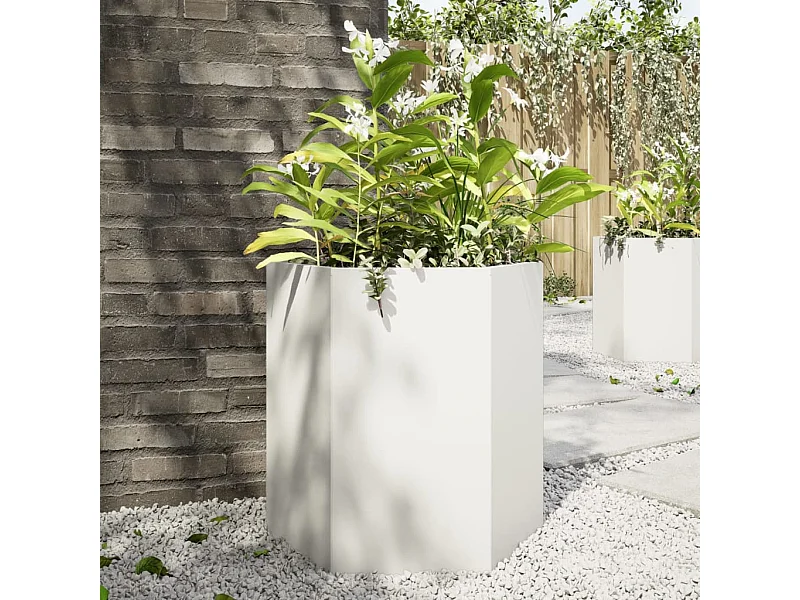 Jardinière blanc hexagone 46x40x45 cm acier