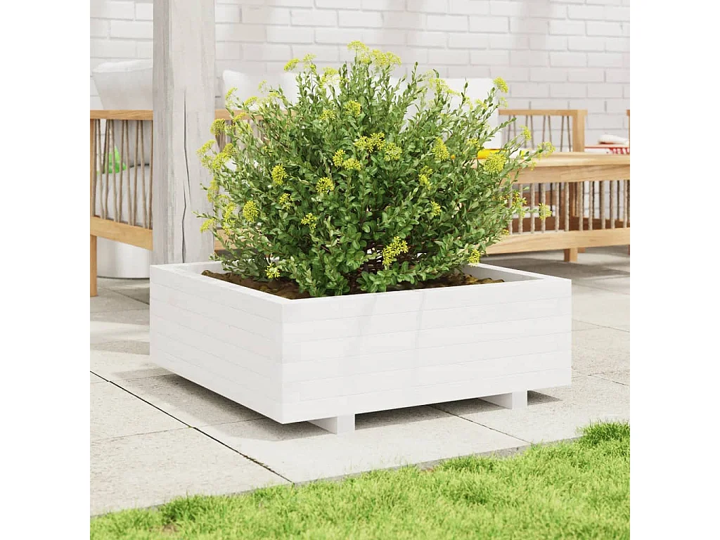 Fioriera da Giardino Bianca 70x70x26,5cm Legno Massello di Pino