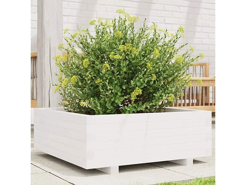 Fioriera da Giardino Bianca 70x70x26,5cm Legno Massello di Pino