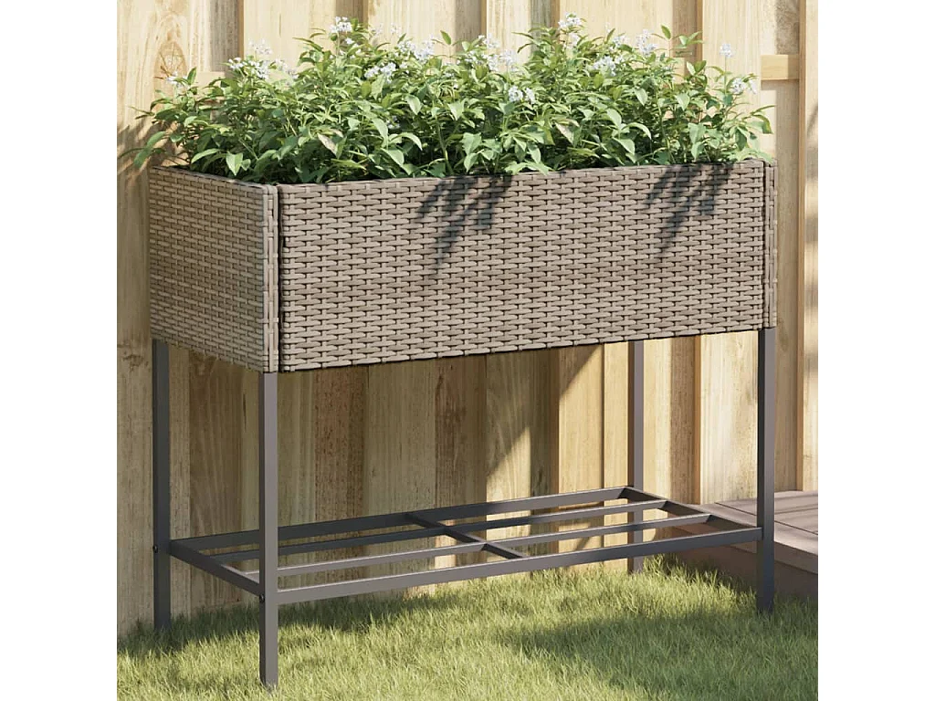 Jardineras con estante 2 uds ratán sintético gris 90x40x75 cm