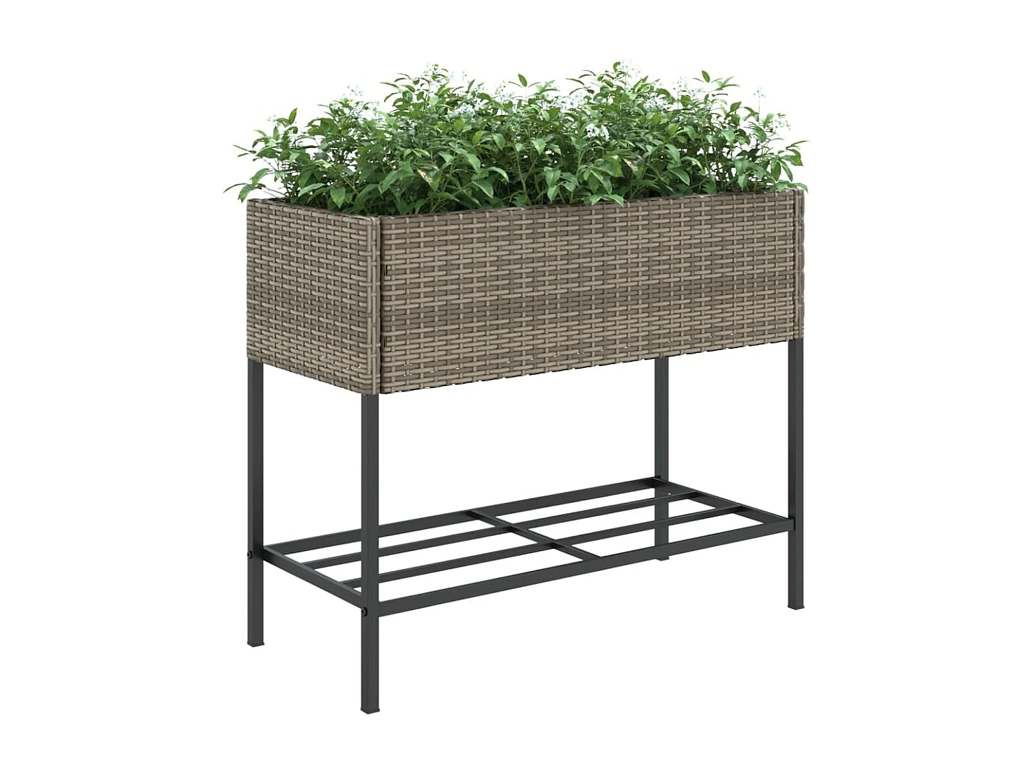 Jardineras con estante 2 uds ratán sintético gris 90x40x75 cm