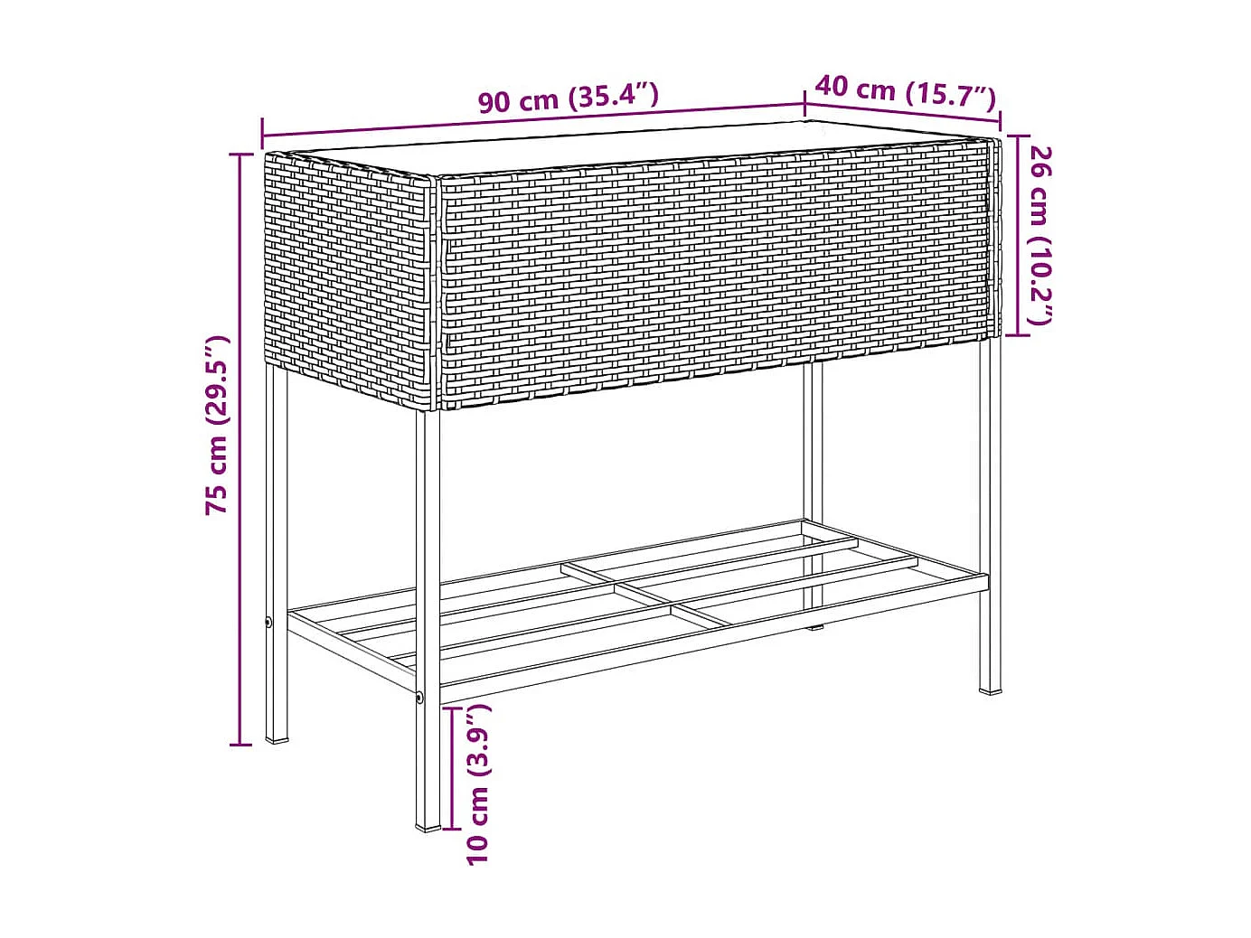 Jardineras con estante 2 uds ratán sintético gris 90x40x75 cm
