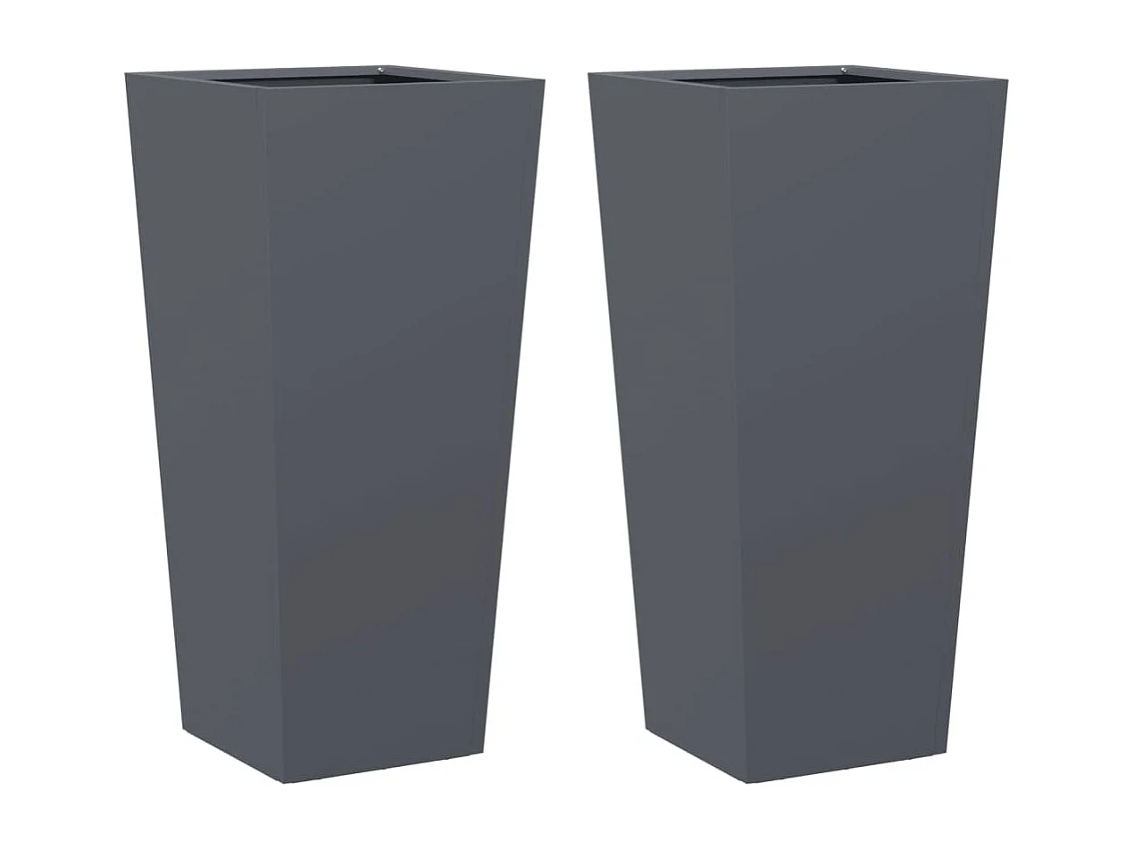 Plantenbakken 2 st 35x35x75 cm staal antracietkleurig