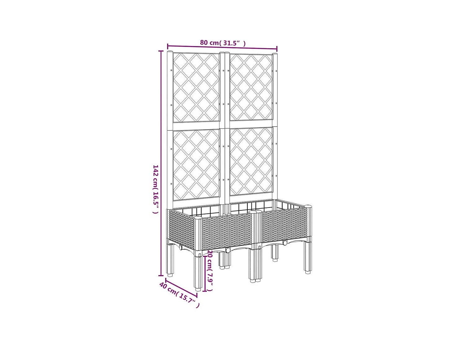 Jardinière avec treillis bleu gris 80x40x142 cm PP