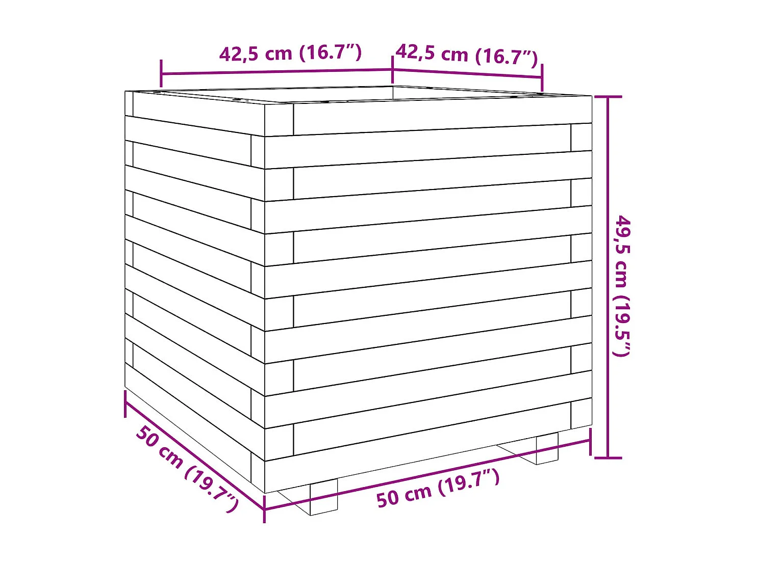 Vaso/floreira de jardim 50x50x49,5 cm madeira de pinho maciça