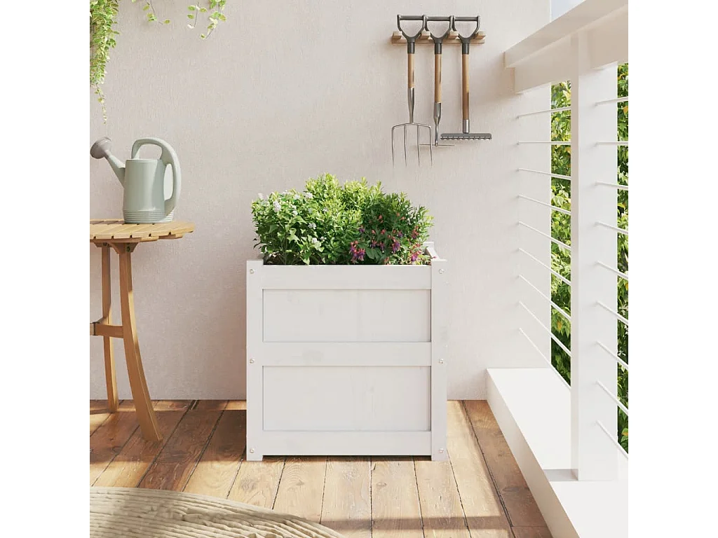 Jardinière blanc 50x50x50 cm bois de pin massif