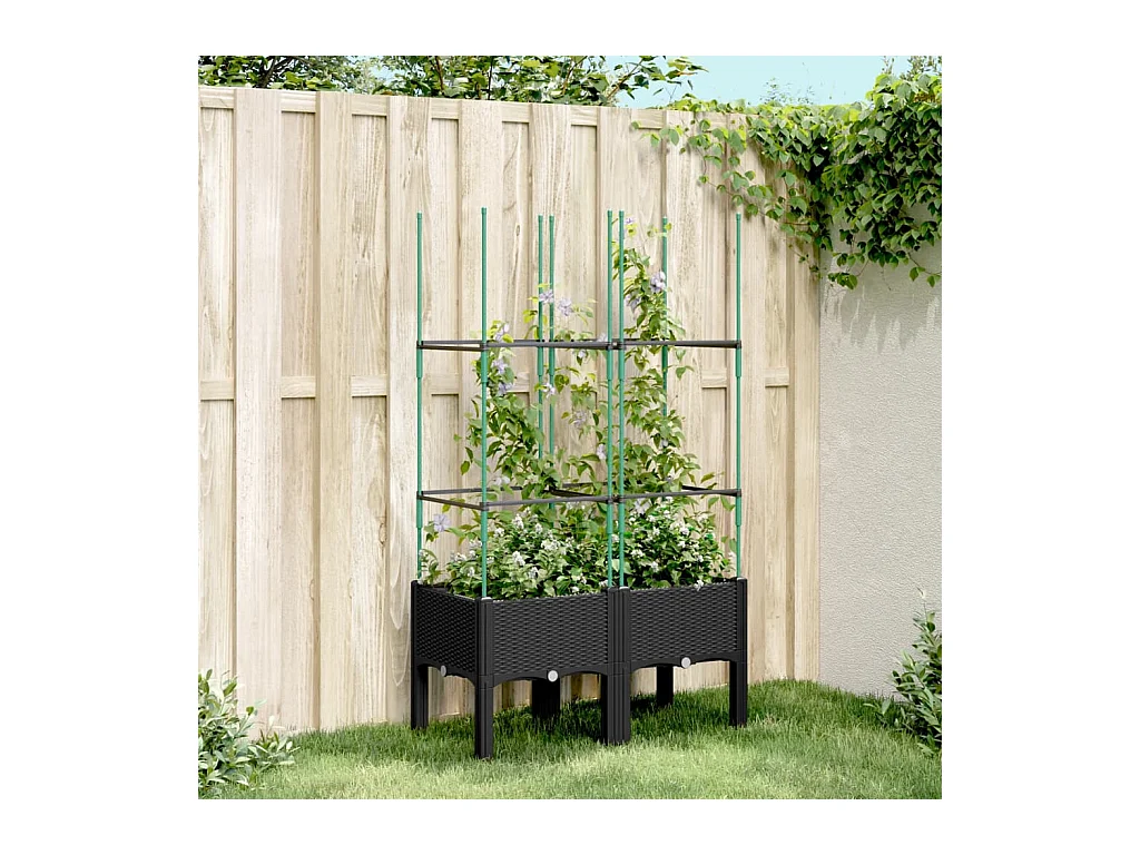 Fioriera da Giardino con Traliccio Nera 80x40x142,5 cm in PP