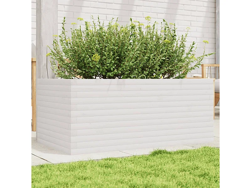 Jardinière blanc 110x60x45,5 cm bois de pin massif