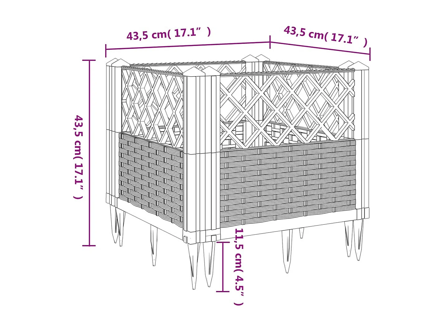 Fioriera da Giardino con Picchetti Marrone 43,5x43,5x43,5 cm PP