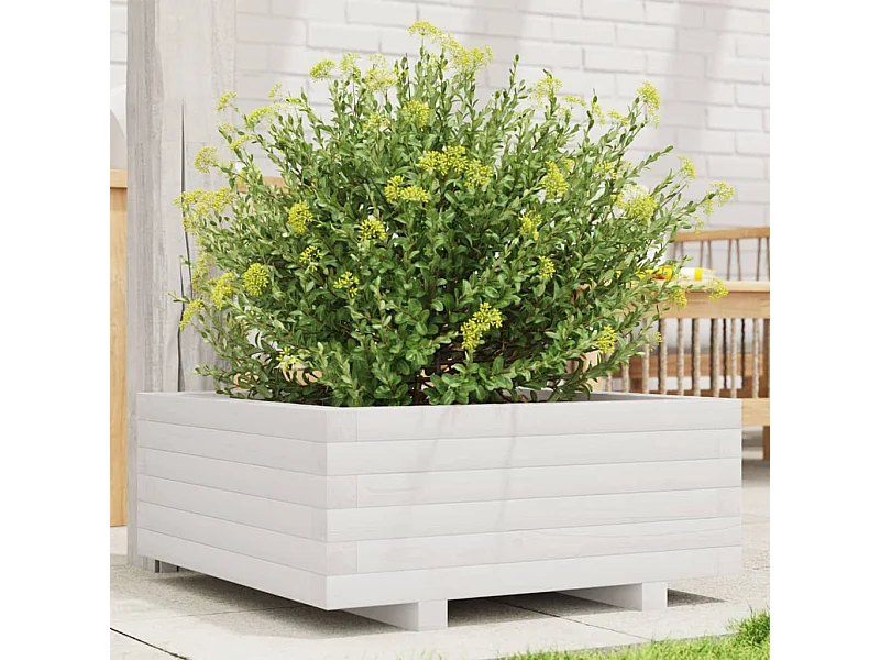 Jardinera de madera maciza de pino blanco 60x60x26,5 cm