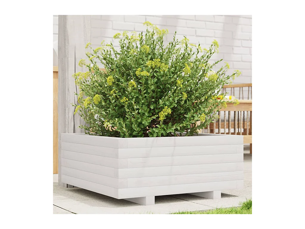 Fioriera da Giardino Bianca 60x60x26,5cm Legno Massello di Pino