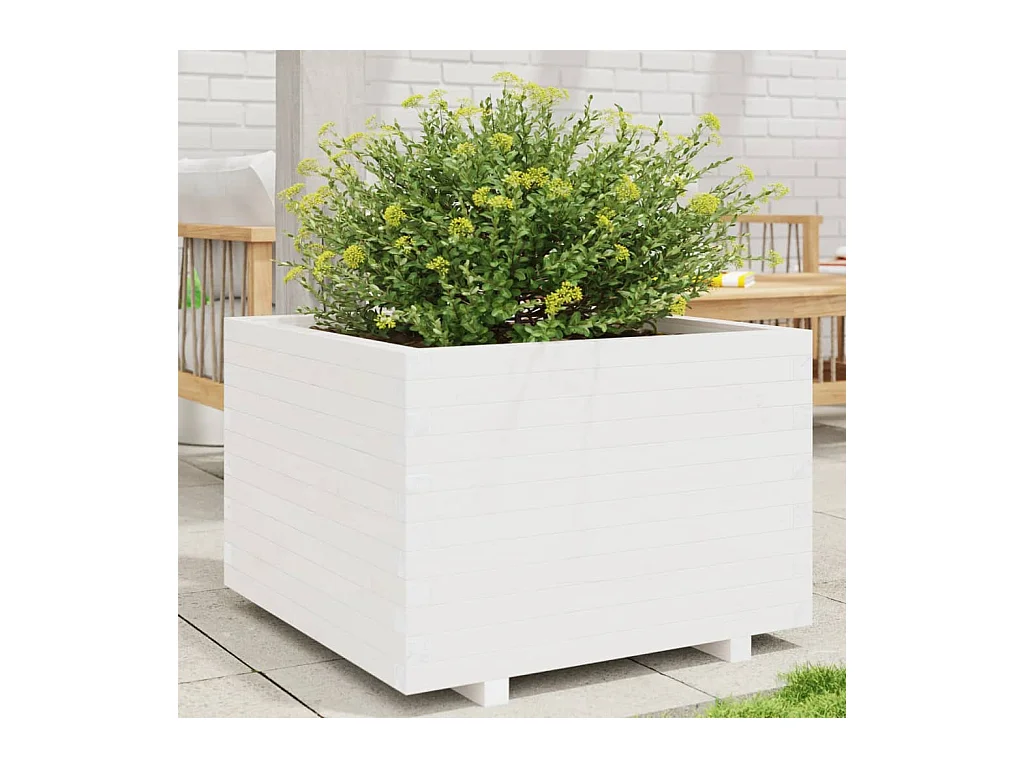 Jardinière blanc 70x70x49,5 cm bois de pin massif