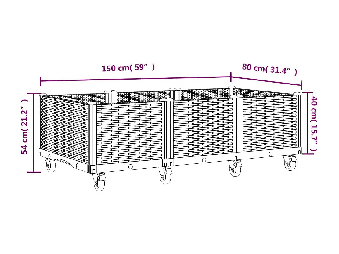 Fioriera da Giardino con Ruote Grigio Blu 150x80x54 cm in PP