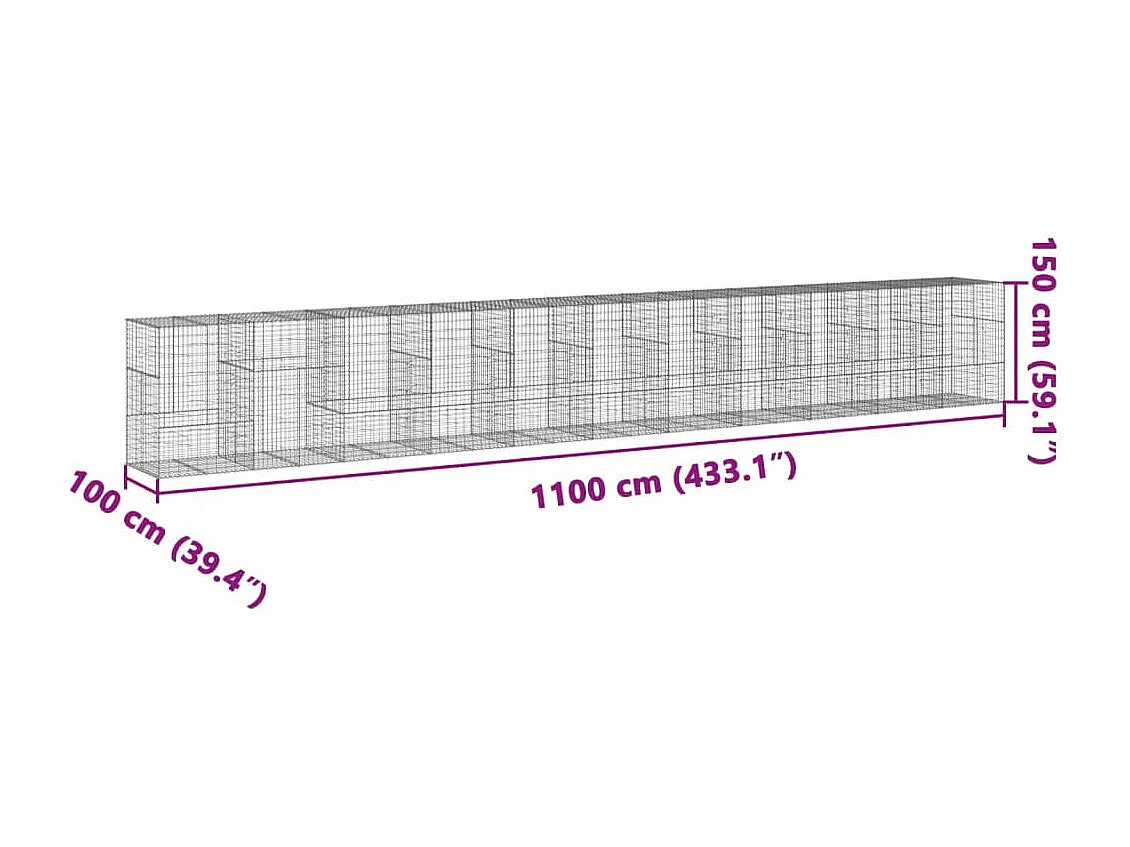 Panier gabion avec couvercle 1100x100x150 cm fer galvanisé