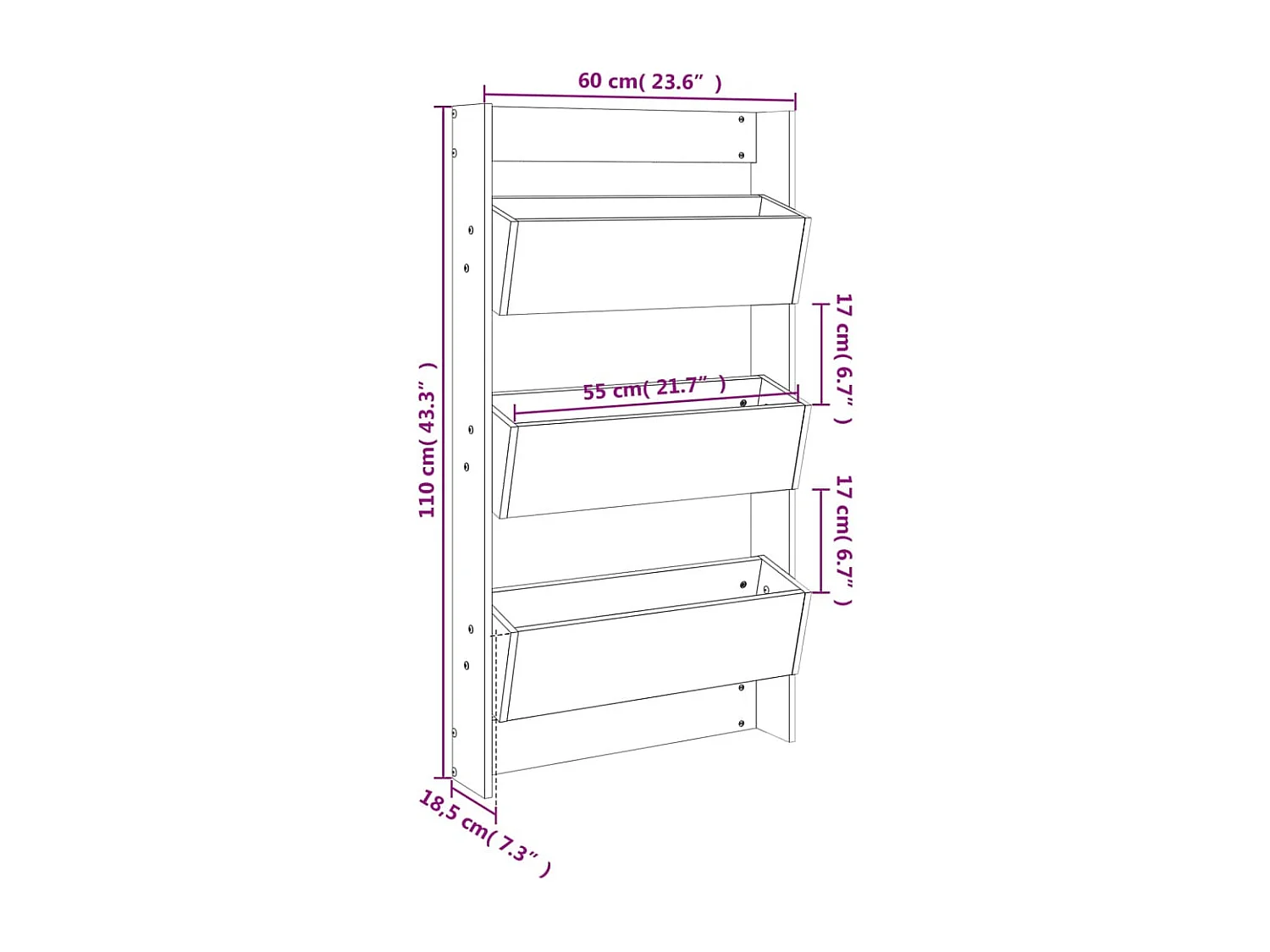 Jardinière murale 3 niveaux 60x18,5x110 cm blanc pin massif